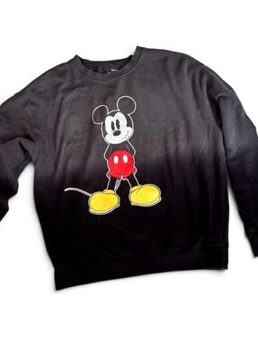 Vintage Black Gradient Mickey Graphic Crewneck Sweatshirt - Front and Back
